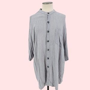 Mix Studio Lagenlook Tunic Top Button Front Textured Loose Boxy USA Linen 2XT